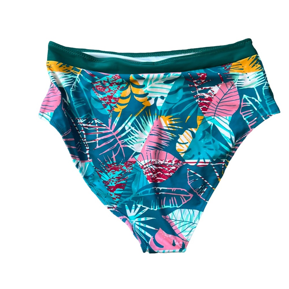 Cupshe Bikini Bottom Size L Tropical Floral Green - Picture 2 of 5